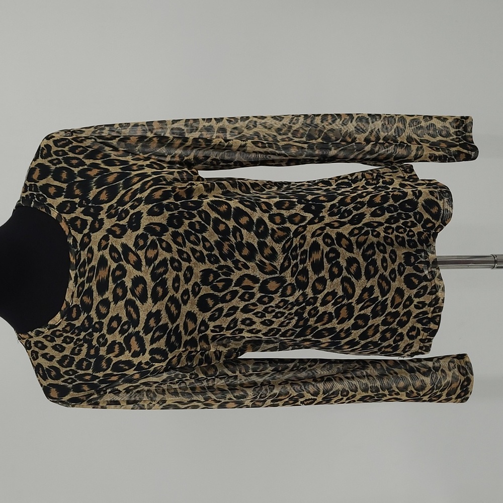 Express World Brand Sheer Long Sleeve Cheetah Print Blouse M-L